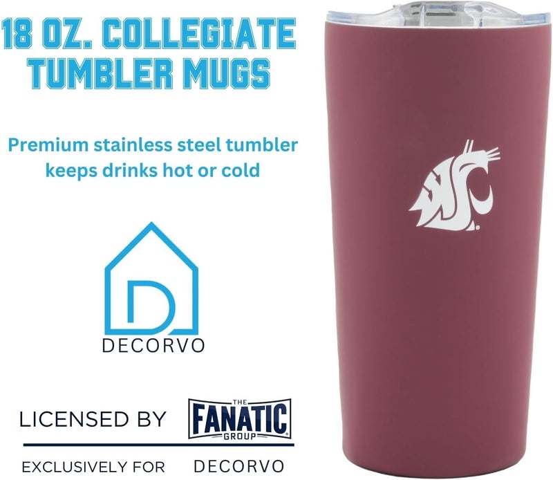 Decorvo Officially Licensed Collegiate Stainless Steel Tumbler - Double Walled Insulated Travel Tumbler with Slide Lid - 18 oz (Washington St) - Image 2